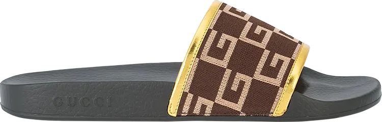 Сандалии Gucci Pursuit 72 Knit Slide Brown Gold, коричневый — фото 2