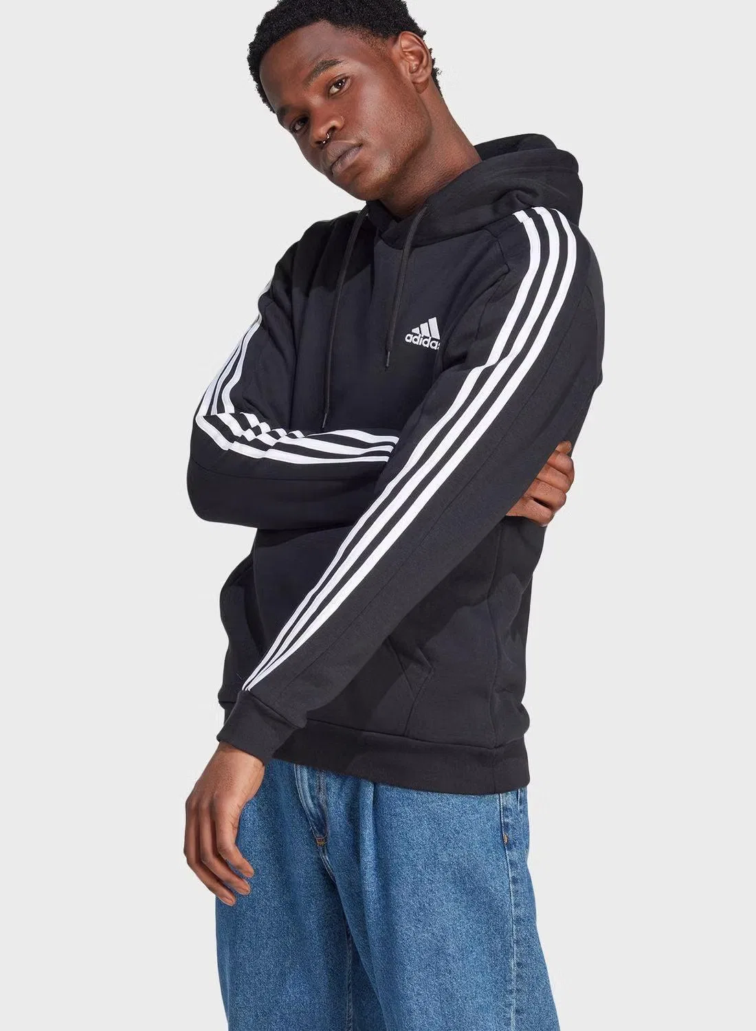 Худи с капюшоном из футера M 3s fl hd Adidas, черный