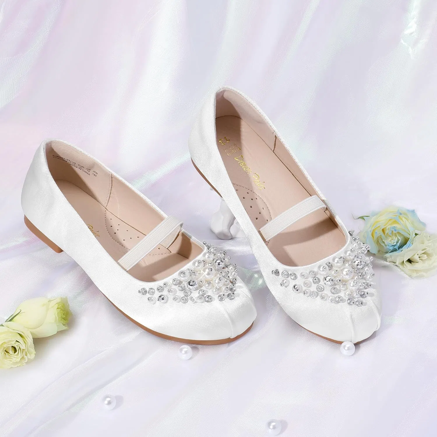 Детские балетки для девочек с цветочным принтом Mary Jane DREAM PAIRS, White — фото 3