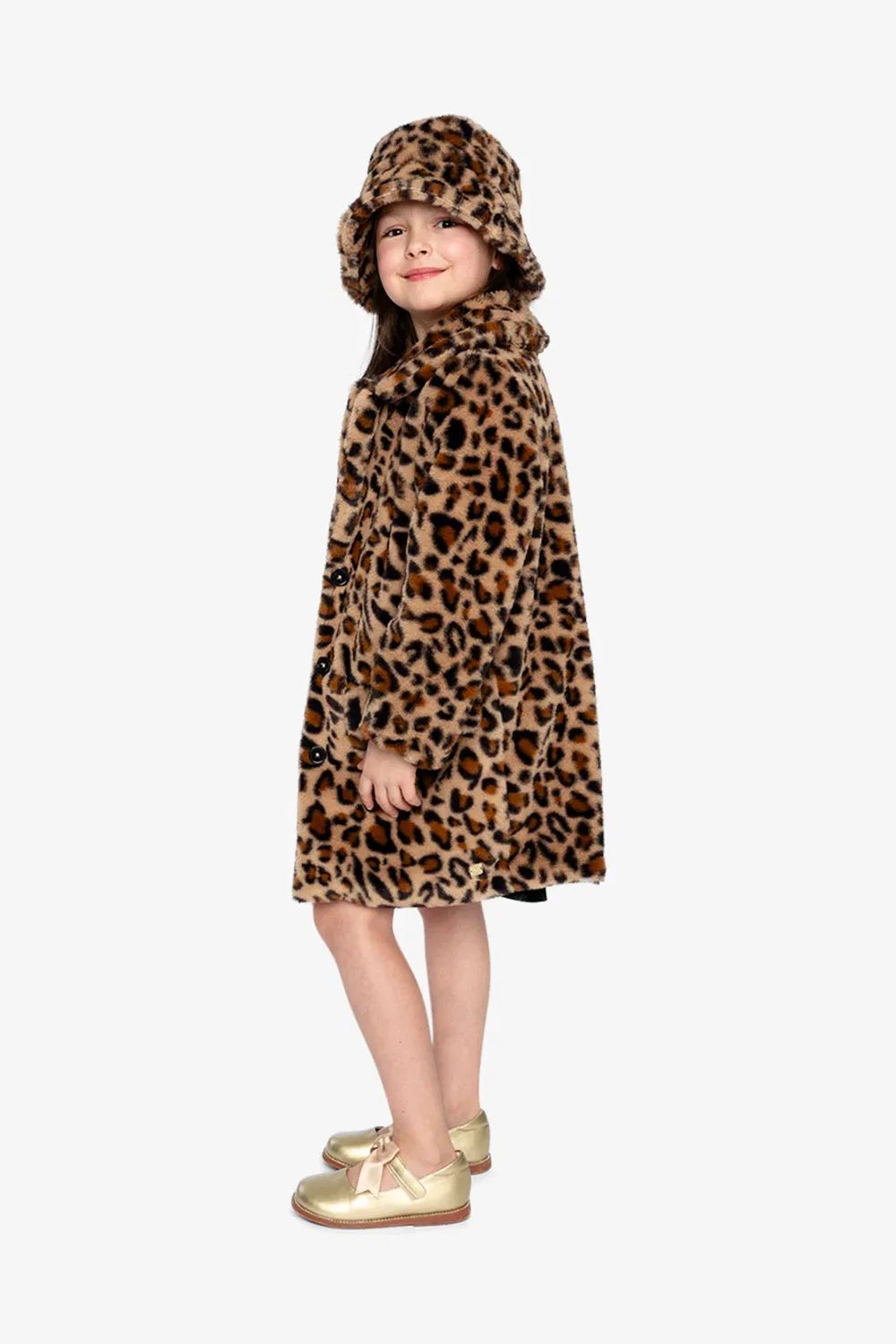 Детское длинное пальто из искусственного меха с принтом Deux par Deux, Brown Leopard Print — фото 2