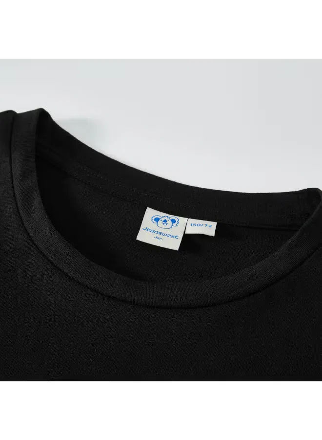 Футболка с принтом для девочек с коротким рукавом Jeanswest, черная — фото 4