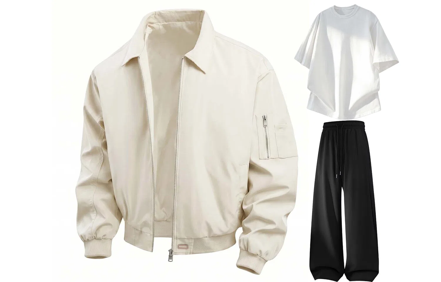 Детский спортивный комплект с отложным воротником Beige+White T-Shirt+Black Pants WARRIOR