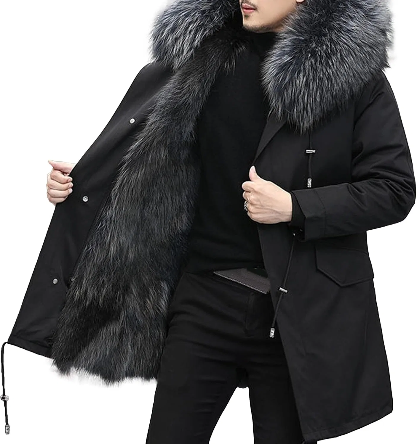 Мужское длинное пальто из искусственного меха, Winter Faux Fur Coats, серый