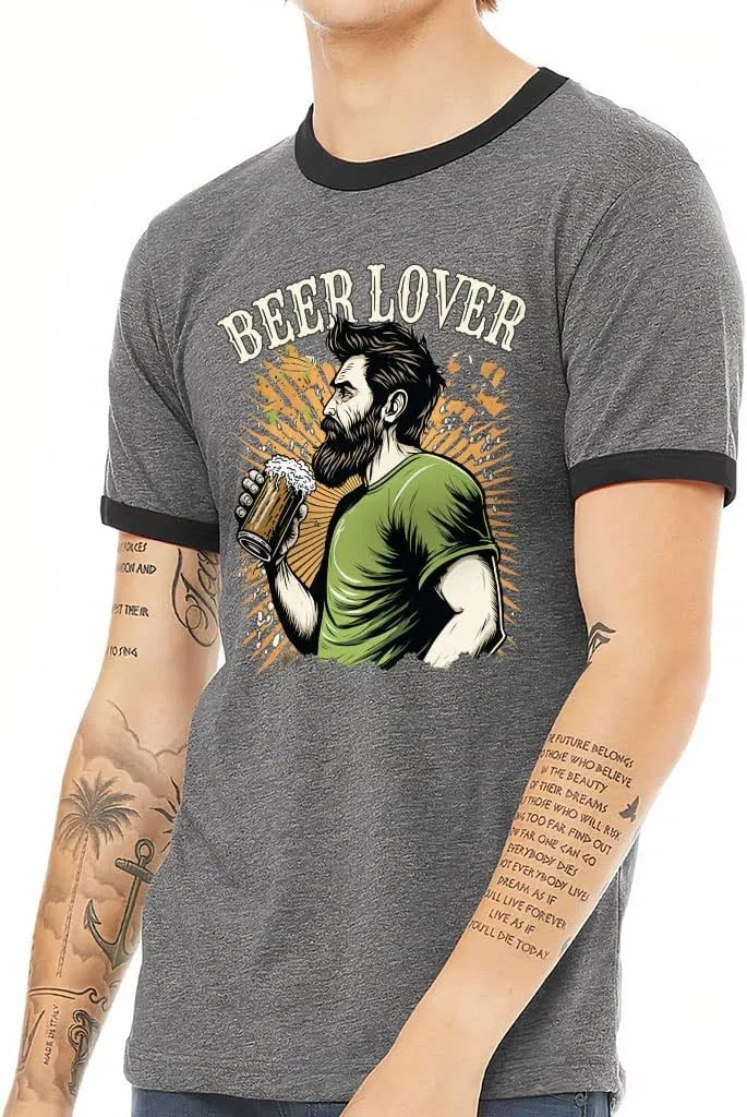Женская футболка с принтом Beer Lover Ringer, White/Black — фото 2