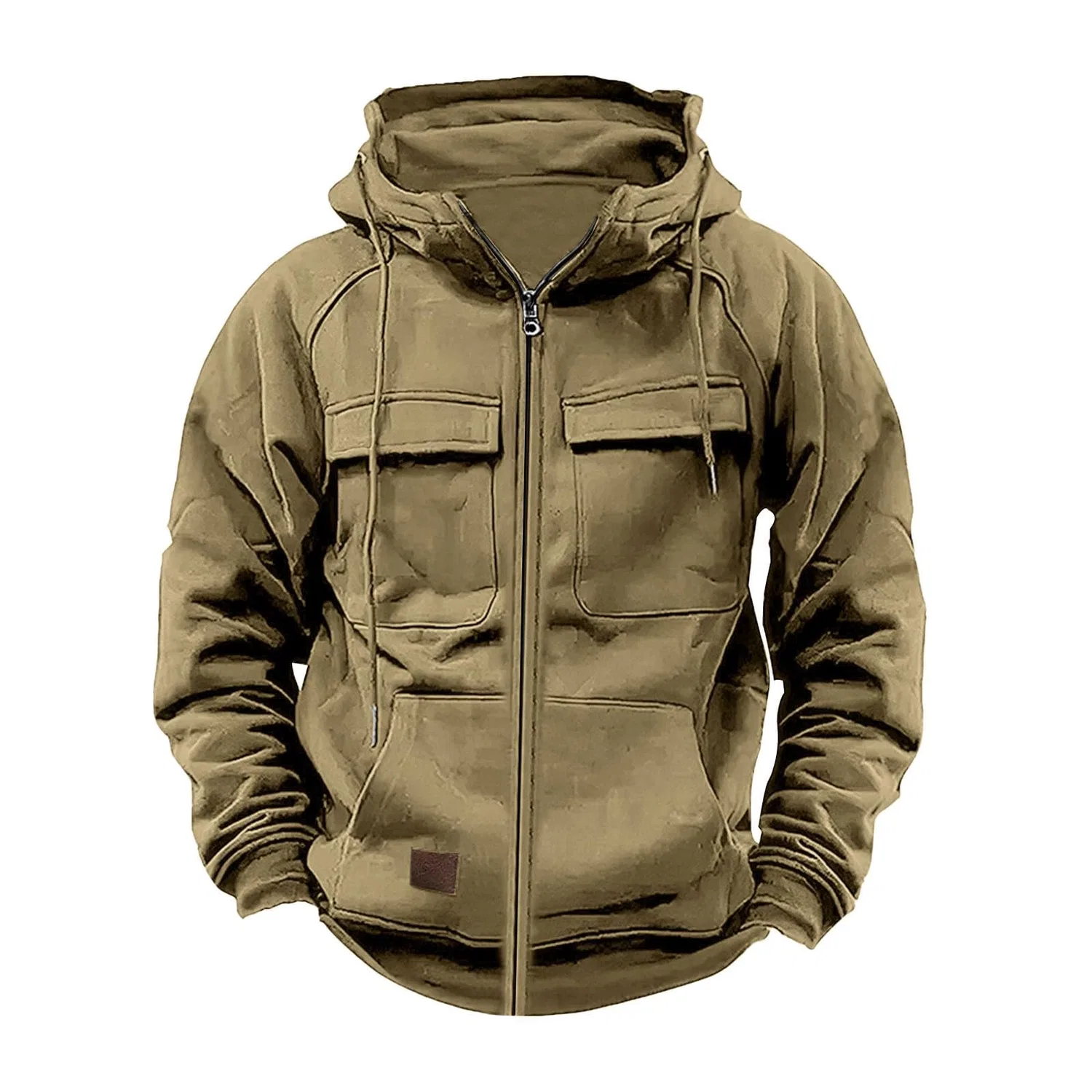 Мужское худи с молнией Vintage с свободным кроем, Dark Khaki