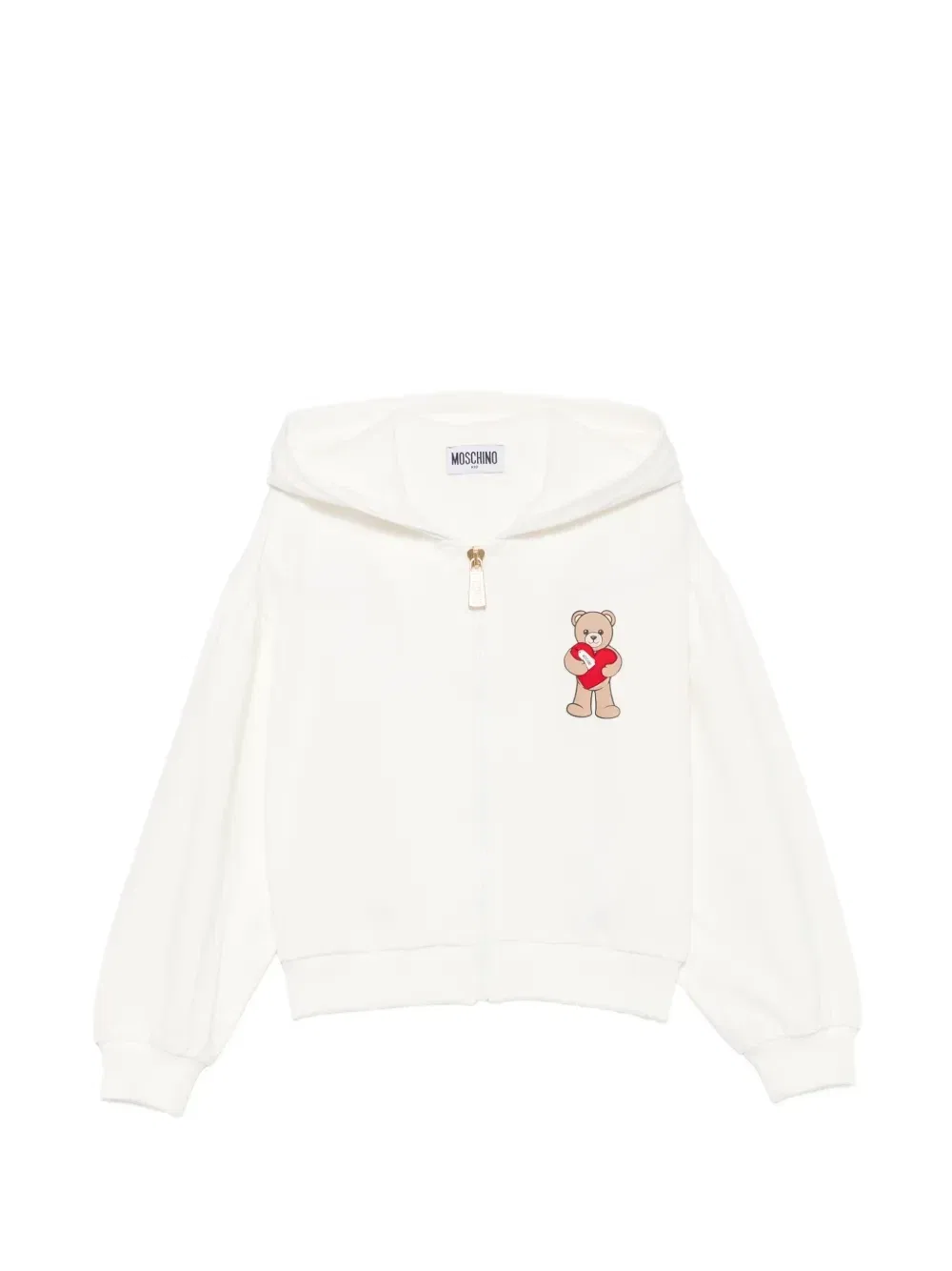 Худи на молнии с плюшевым мишкой Moschino Kids, бежевый