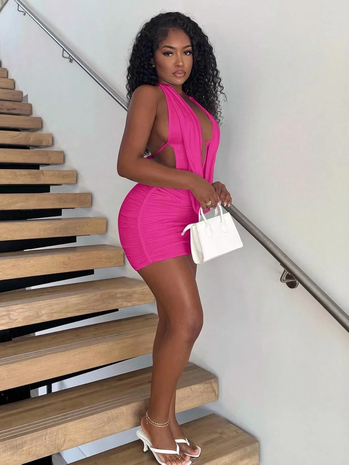 Женское облегающее платье-халтер с открытой спиной Bodycon, Hot Pink — фото 4