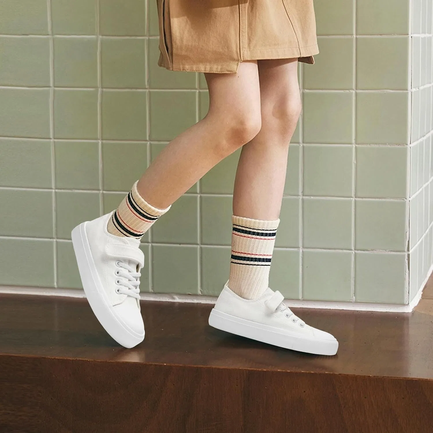 Детские кеды для мальчиков и девочек с регулируемым ремешком xinlanlin, White Low Top — фото 2