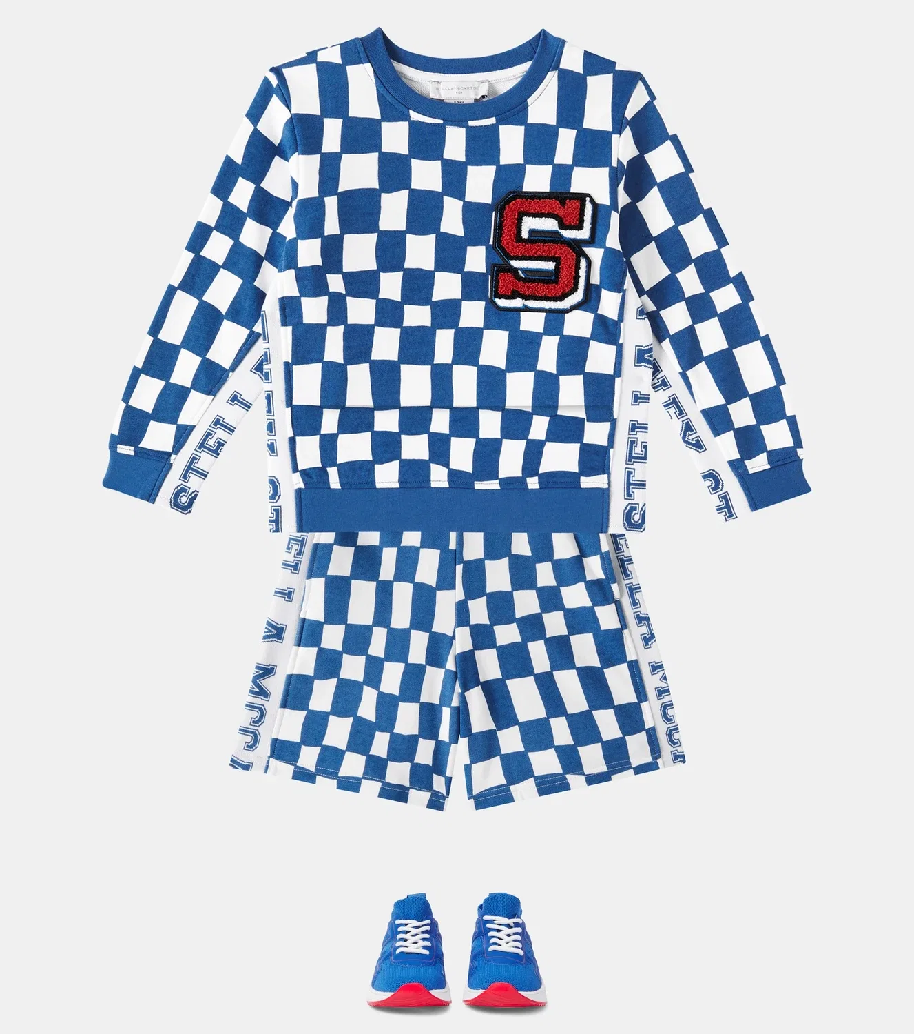 Шорты-джоггеры хлопковые с логотипом и клетчатым принтом Stella Mccartney Kids, синий — фото 2