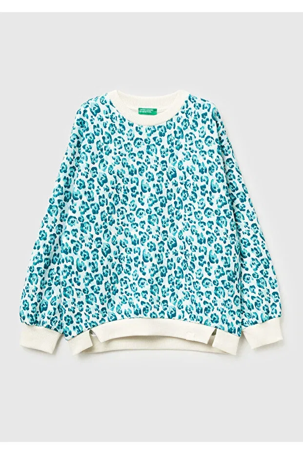 Детские свитшот для девочек с принтом United Colors Of Benetton, Mint Green
