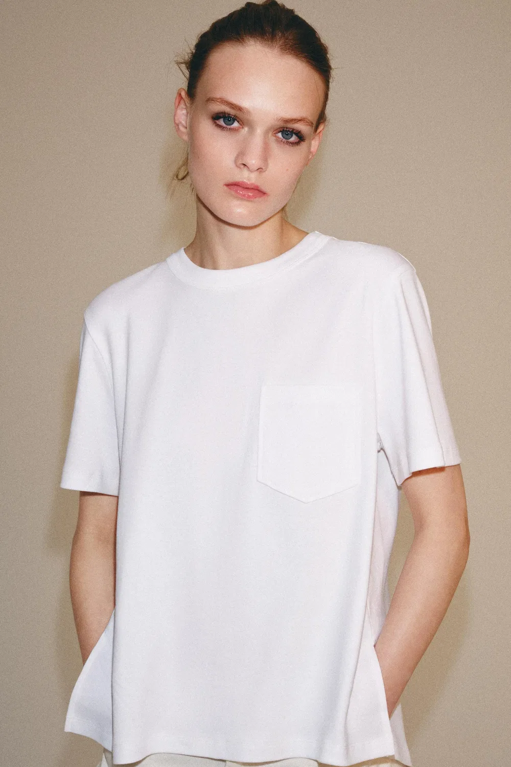 Футболка с карманом из ткани интерлок ZARA, White — фото 4