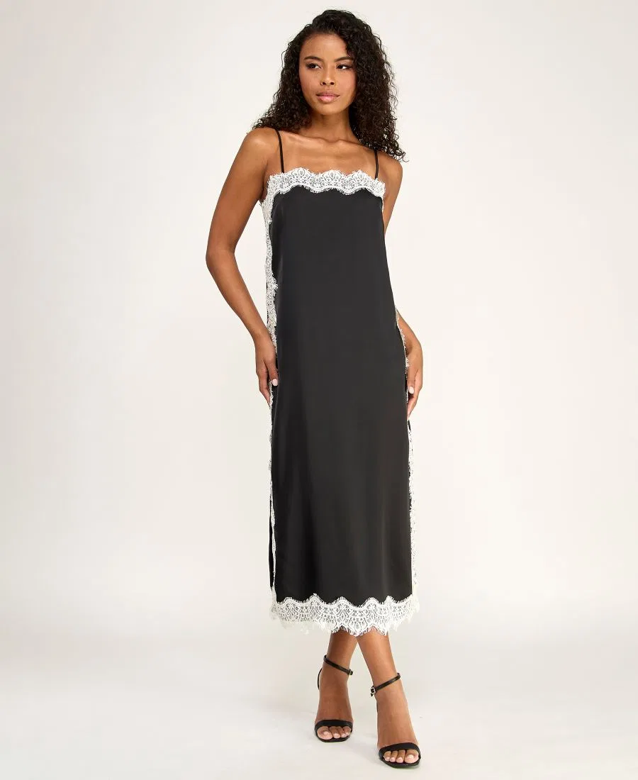 Платье-комбинация без рукавов с прямым вырезом, модель Slip Dress SENI & CADE, Black/Ivory