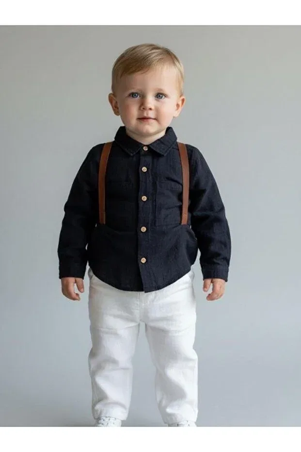 Детская рубашка для мальчиков с длинным рукавом Zekids, Navy Blue — фото 4