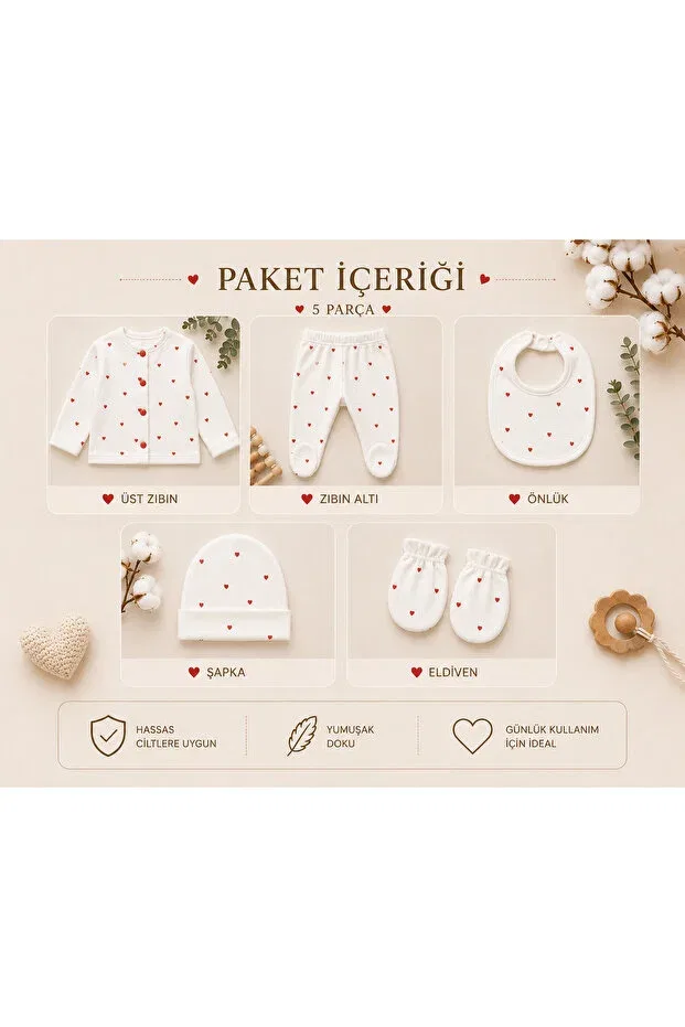 Детский комплект боди для новорожденных хлопковый Heart Patterned Lumy Kids, Red — фото 3