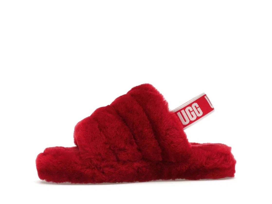Детские шлепанцы с принтом UGG Fluff Yeah Slide, Ribbon Red — фото 3