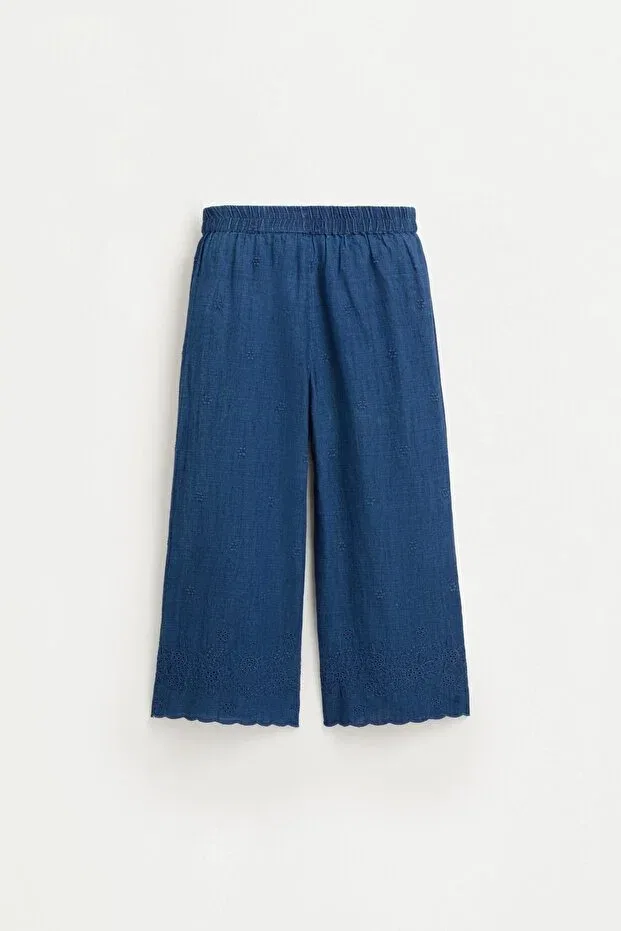 Детские брюки для девочек широкие с вышивкой Lefties, Medium Blue — фото 2