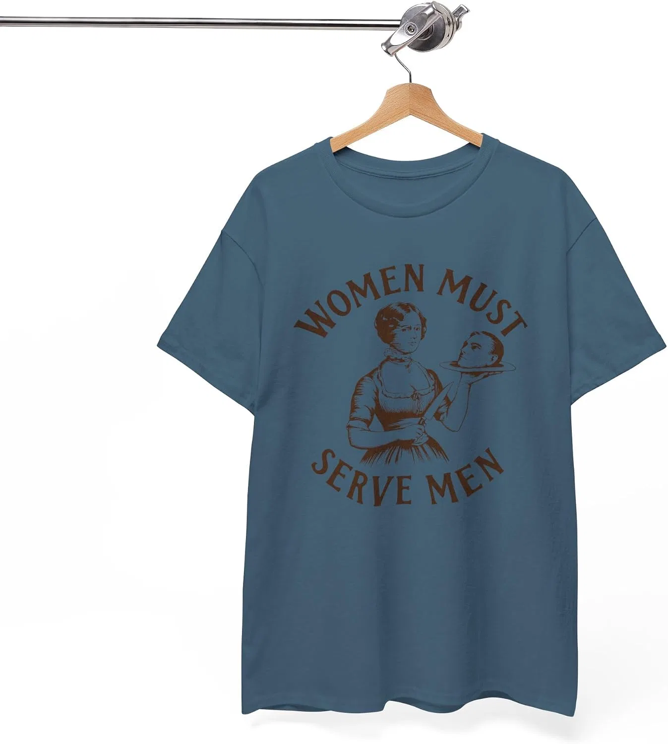 Футболка с ироничным принтом Women Must Serve Men, Indigo Blue — фото 2