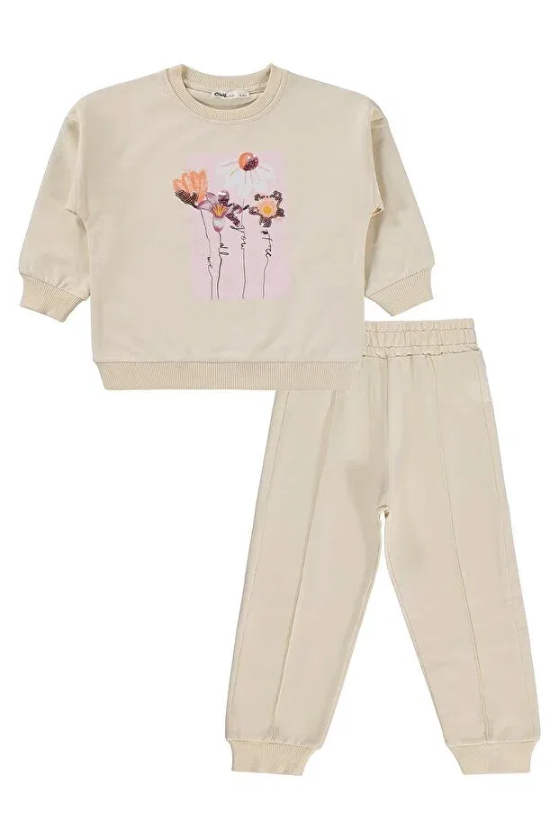 Детский спортивный костюм с принтом Floral Printed Tracksuit Set Civil Girls, Beige — фото 2