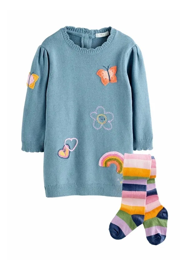 Комплект из джемпера и платья с вышивкой Set jumper dress Next blue, синий