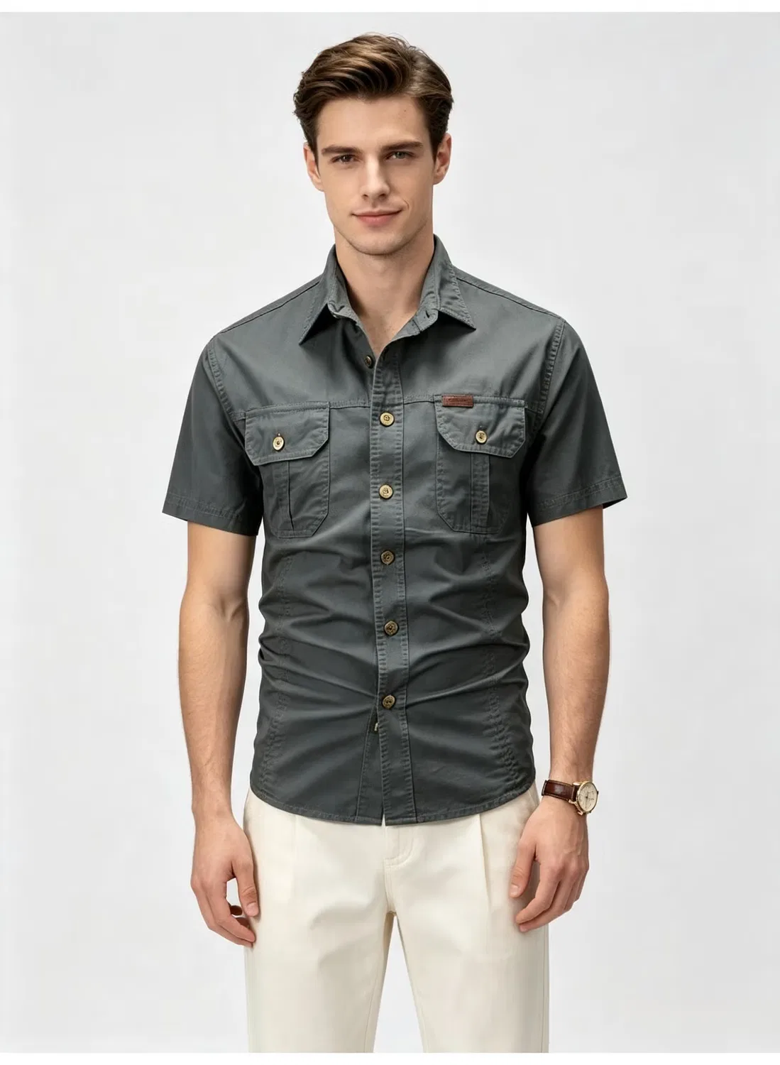 Рубашка с коротким рукавом с принтом Utility Safari Zara, серая — фото 4