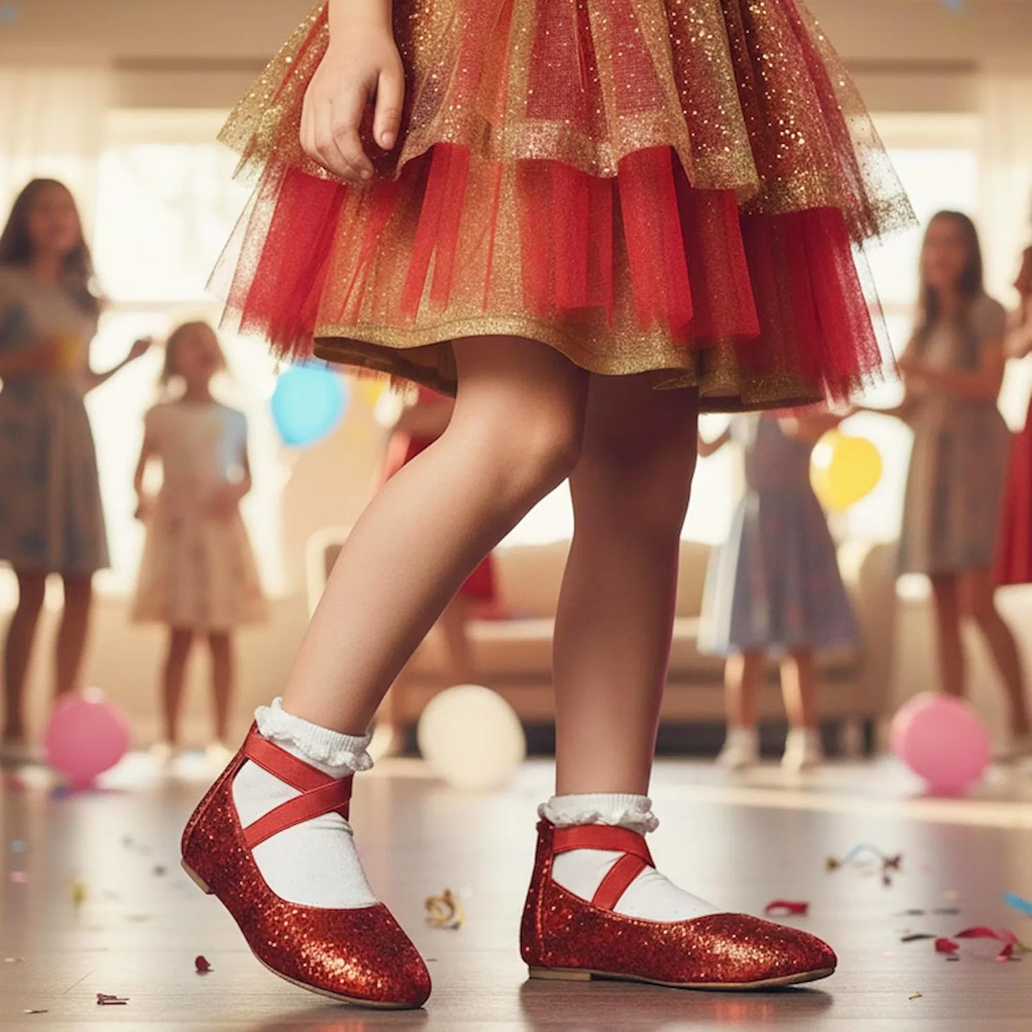 Детские туфли-балетки для девочек с ремешком на щиколотке Nova Utopia Nova Footwear, Redglitter — фото 2