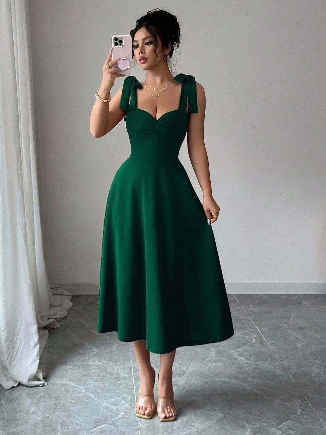 Женское коктейльное платье с бантом и утянутой талией, Dark Green — фото 4