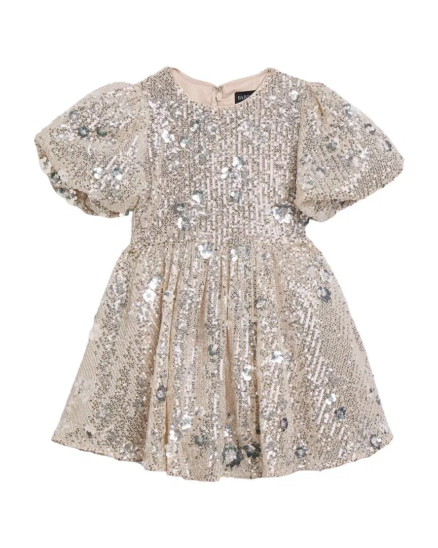Детское платье для девочек с рукавами-крылышками и пайетками Isabel Flower Sequin Bardot, Silver