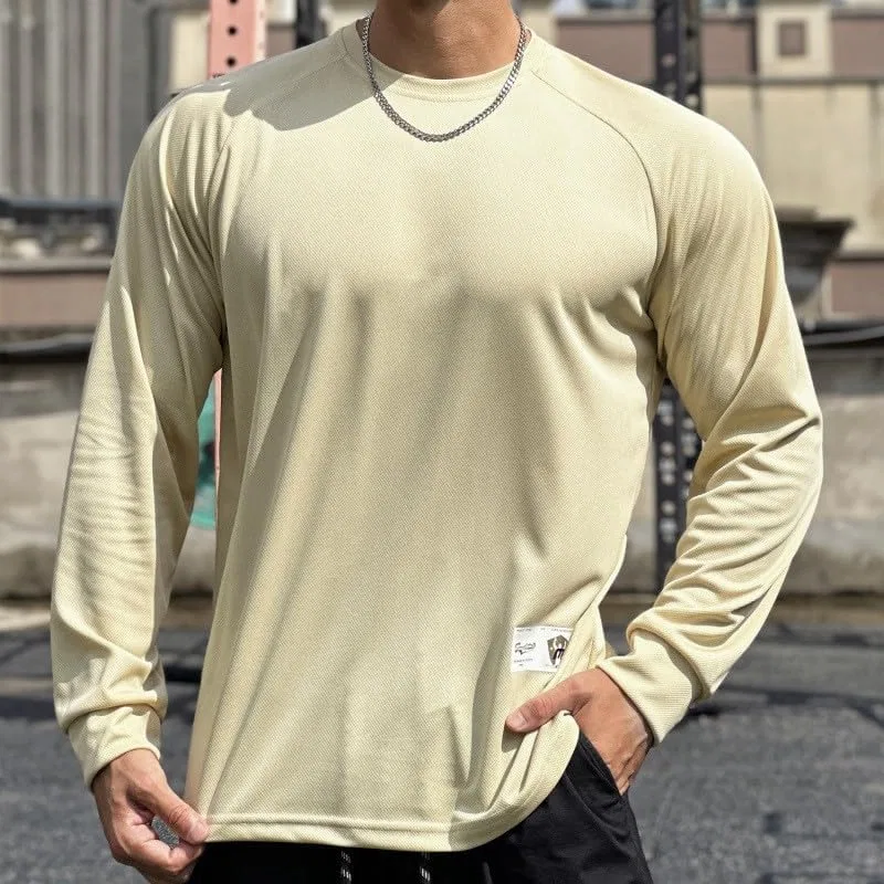 Мужская длинная футболка с круглым вырезом, Beige — фото 4