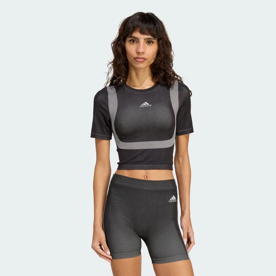 Женская футболка с длинным рукавом Seamless Techfit Baby Tee adidas, Черно-белый