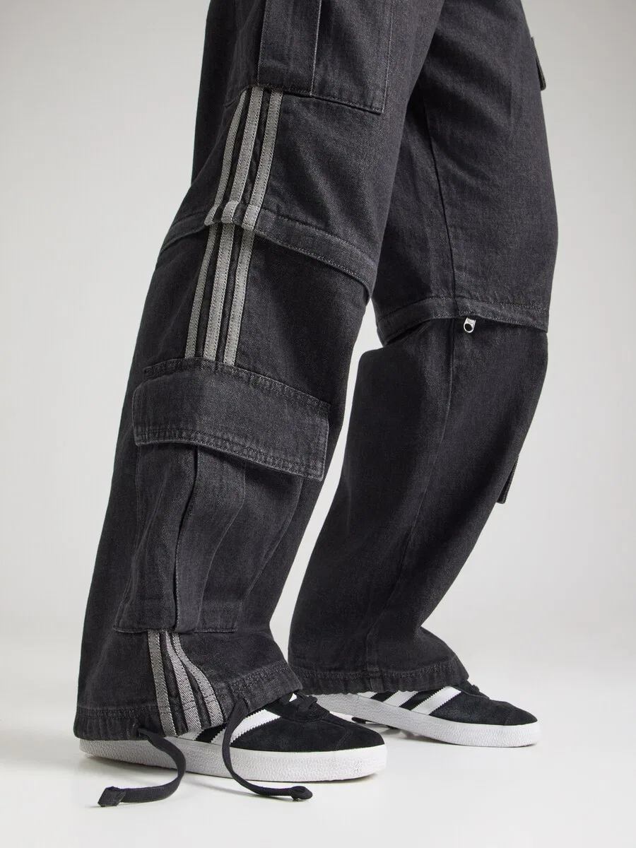Джинсы ADIDAS ORIGINALS свободного кроя, серые с пятнистым рисунком — фото 3