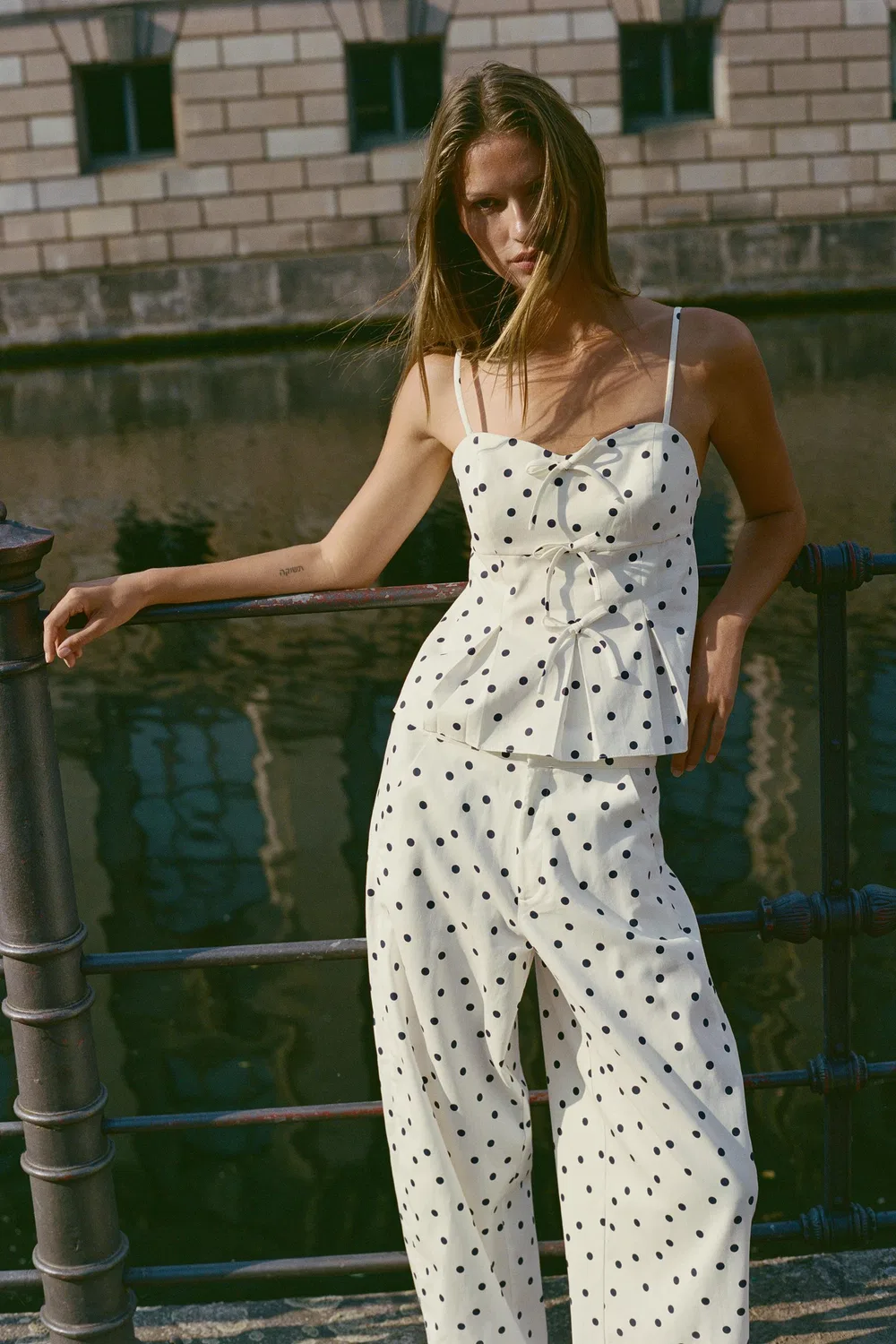 Топ в горошек с баской ZARA, Blue/White — фото 2