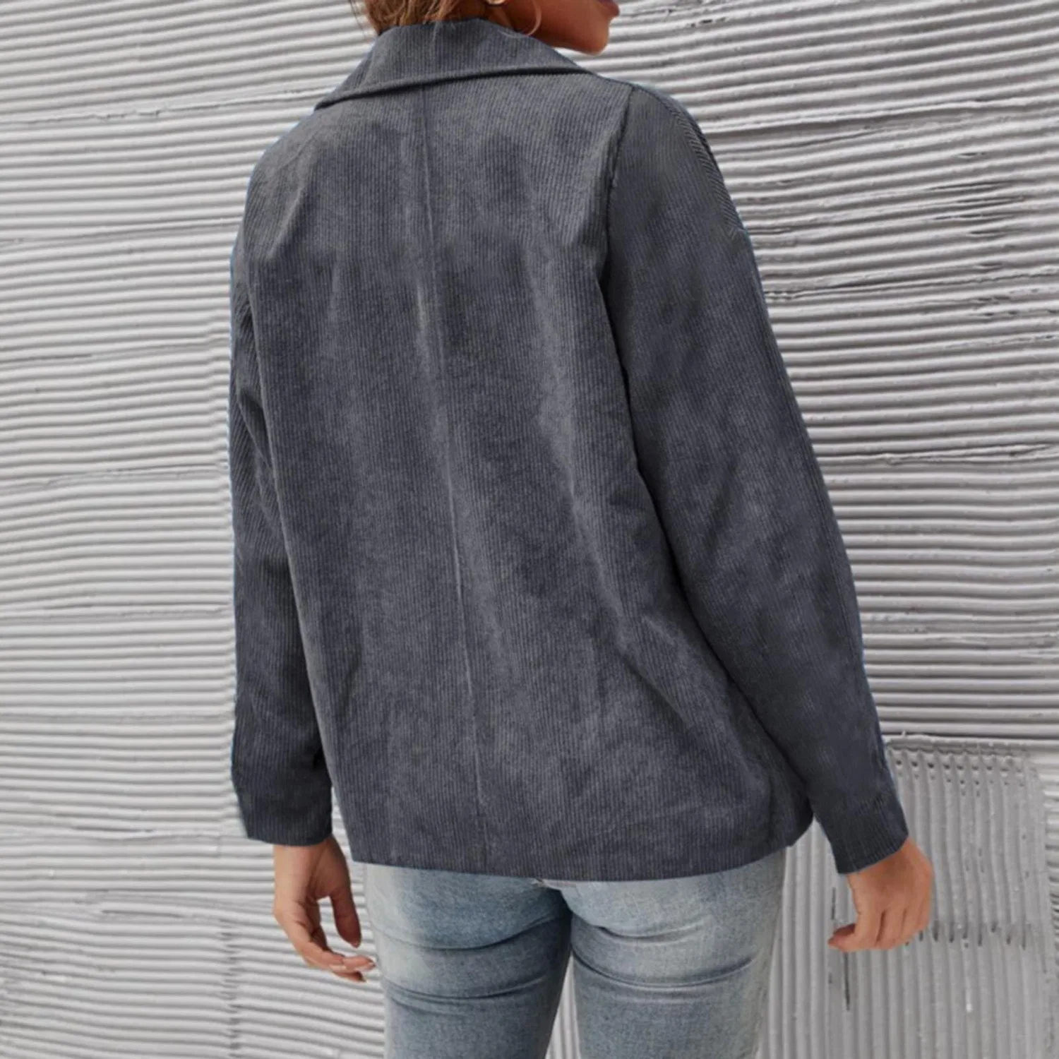 Женский хлопковый кардиган-жакет из вельвета, grey — фото 2