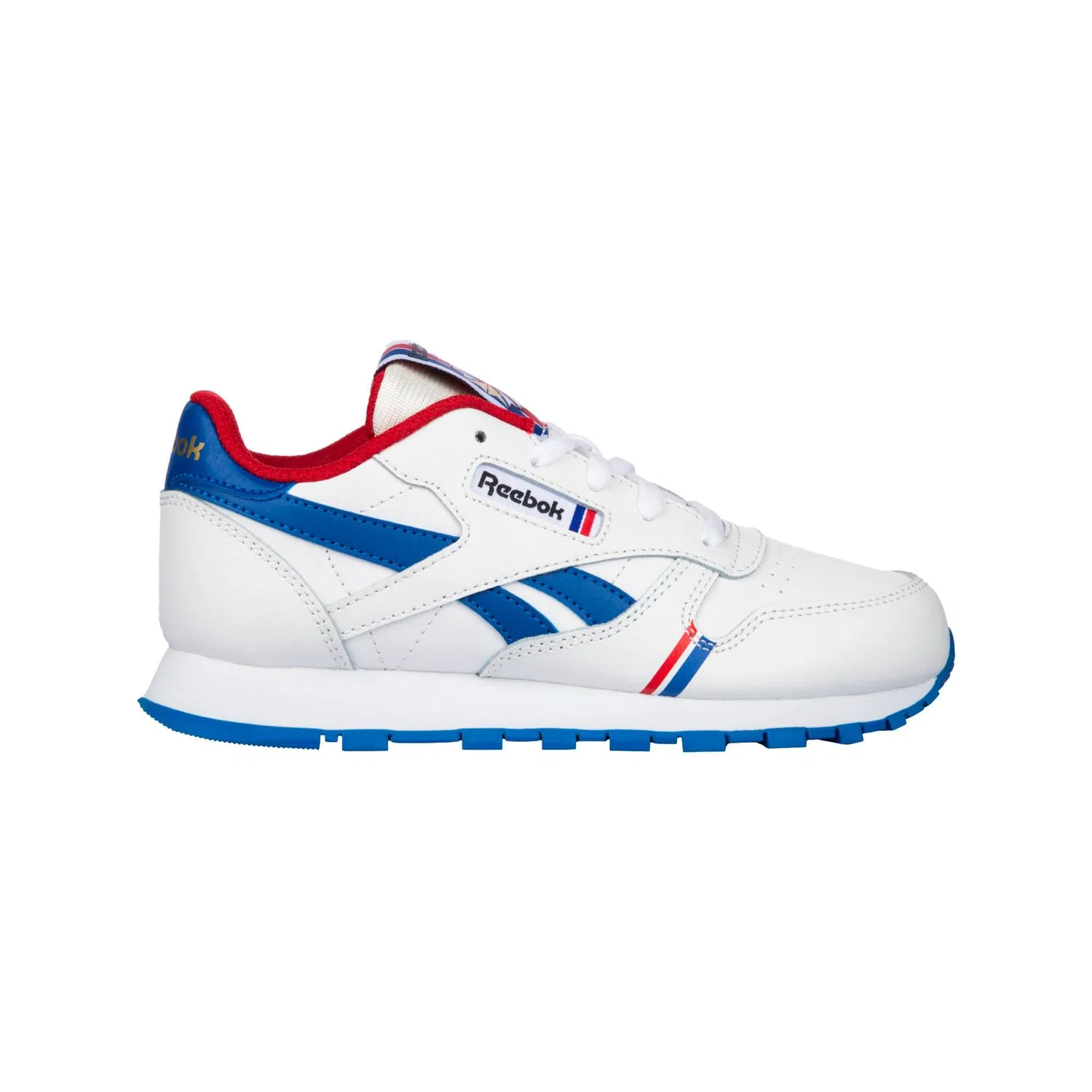 Детские кроссовки для мальчиков кожаные Classic Leather Reebok, Ftwrwhite Vectorblue Vectorred