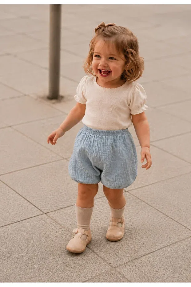 Детские шорты для девочек хлопковые L L Louiou Baby Gifts, Blue — фото 3