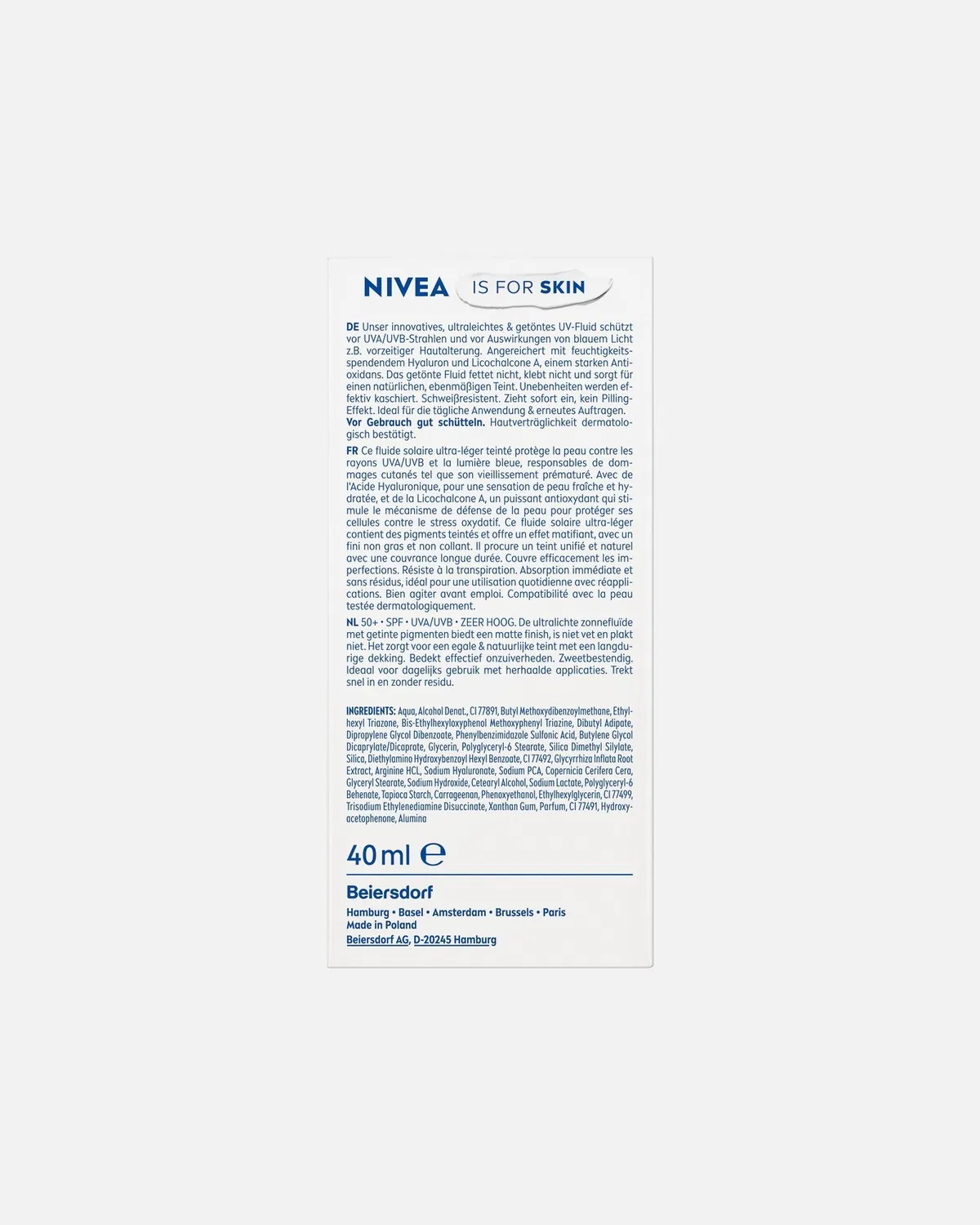 Тональный крем Nivea Sun UV Face Expert Ultra Light Daily Fluid Foundation для светлой кожи, SPF 50+, 40 Ml — фото 2