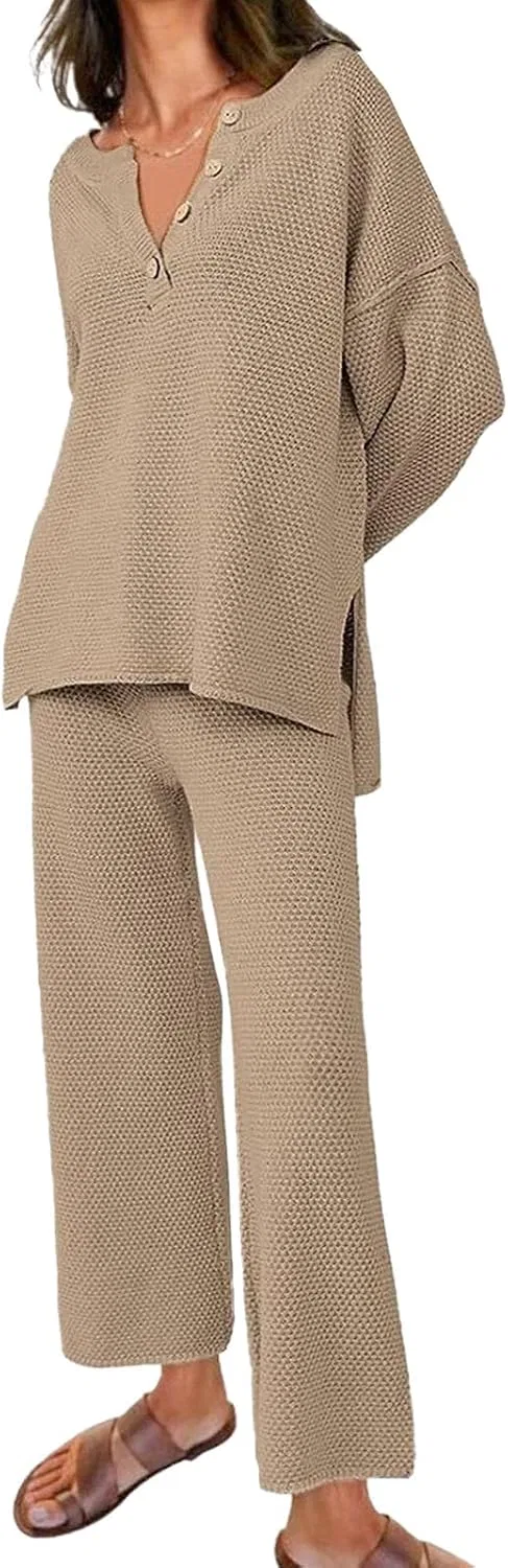 Женский комплект из свитера и брюк с пуговицами, хаки