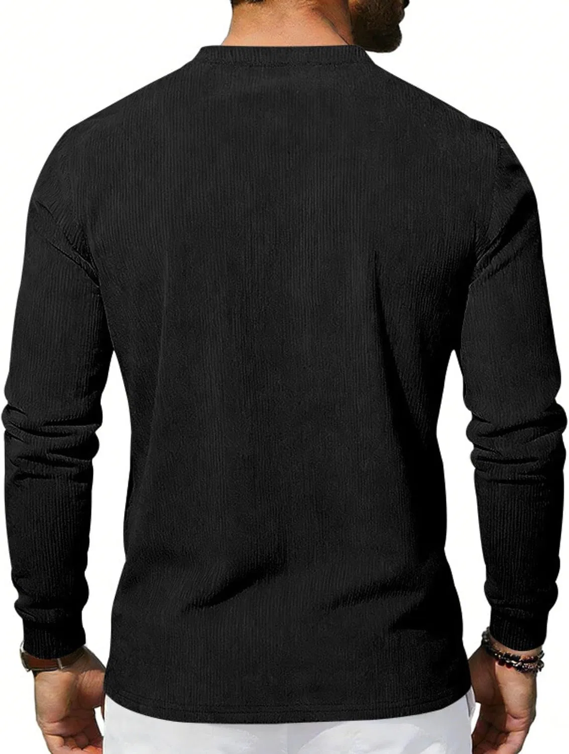 Мужская спортивная футболка с длинным рукавом Henley, Black — фото 3