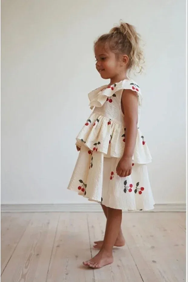 Детское платье для девочек с принтом Cherry Patterned Muslin Fabric Generic Brands, Ecru