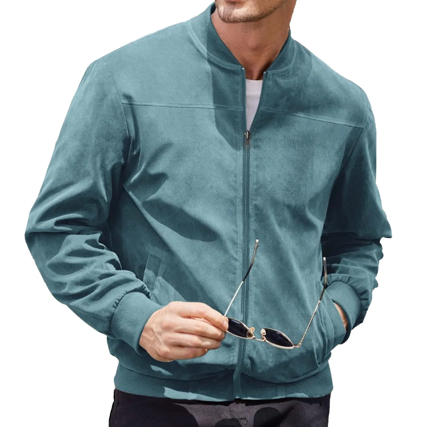 Мужская куртка-бомбер из замши на молнии Vintage Jackets, Blue 2 — фото 2