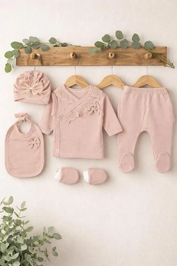 Детский комбинезон для новорожденных хлопковый 5 предметов Bys Baby Fashion, Powder — фото 2
