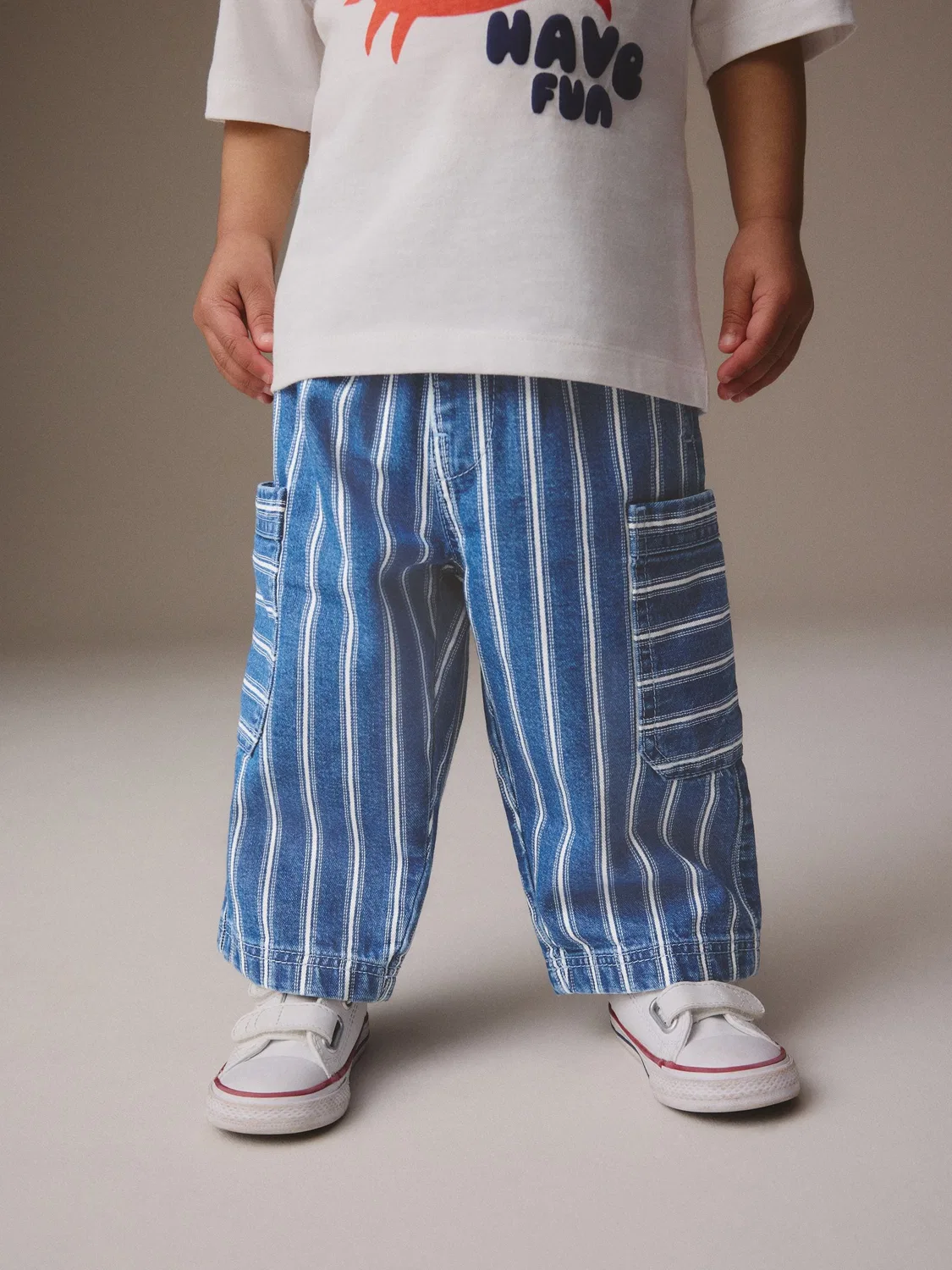 Джинсы карго с широкой штаниной, Mid Blue Stripe Next