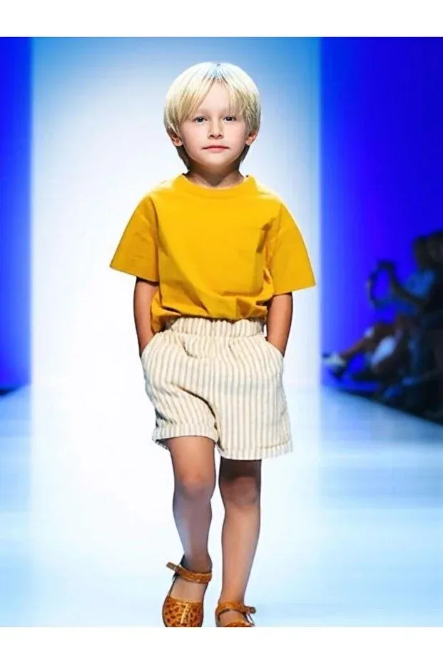 Детские шорты для мальчиков полосатые Zekids, Yellow — фото 3