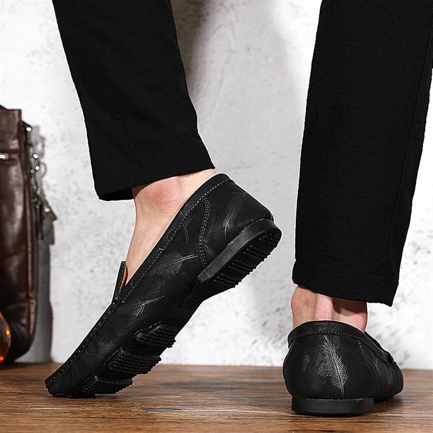 Мокасины мужские кожаные, Loafers, Black DHFIRUFSHLO — фото 3