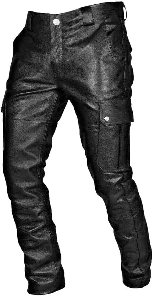 Мужские брюки из экокожи с зауженным кроем, Steampunk Hip Hop Motorcycle Trousers, чёрный