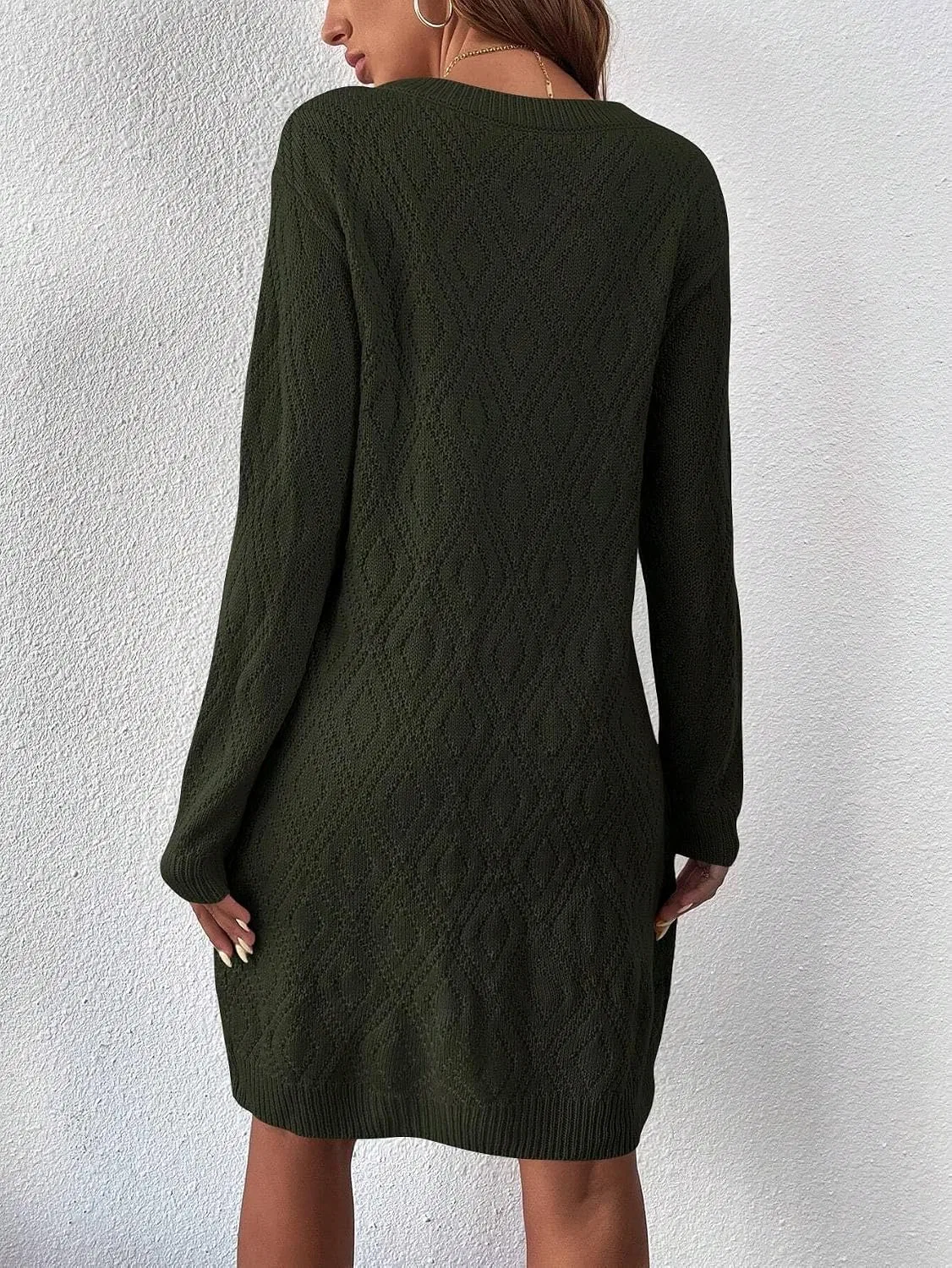 Женское повседневное платье с круглым вырезом Rib-Knit, Army Green — фото 2