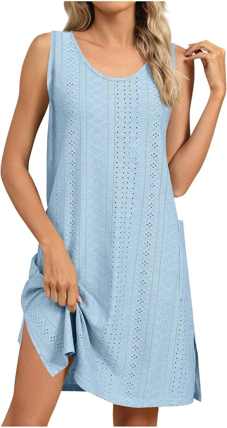 Женское летнее платье миди свободного кроя с разрезом, Light Blue