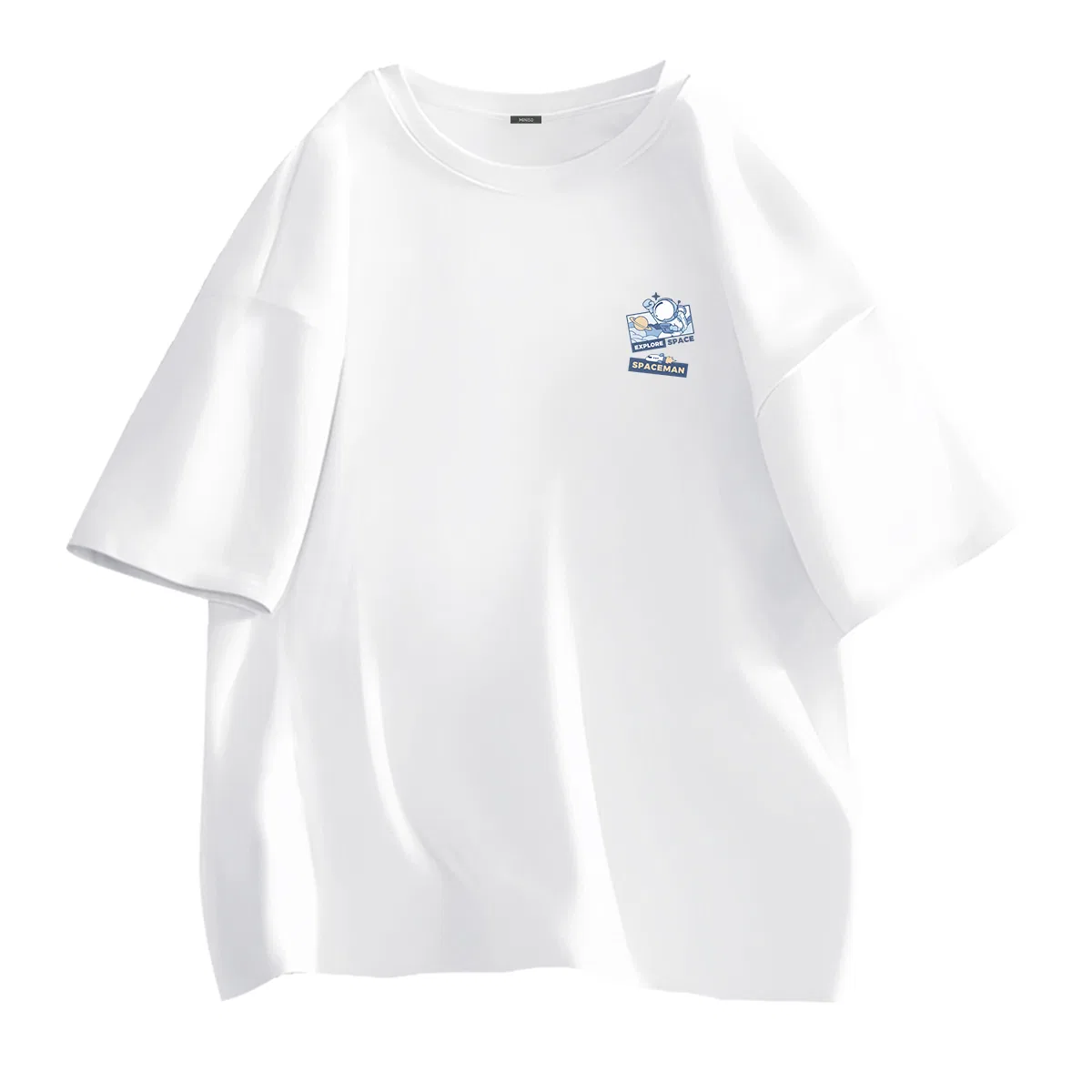 Детская футболка с принтом Unisex Crew Neck Moderate Heavyweight MINISO, White Starry Sky Exploration Chest Logo