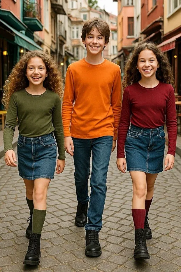 Детский комплект футболок с длинным рукавом хлопковый 3-Piece super pack Cloise, Orange/Khaki/Burgundy