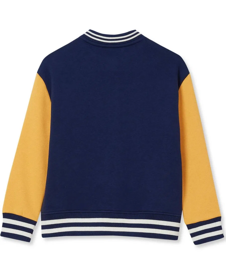 Куртка-бомбер с флисом, на кнопках, с нагрудным карманом Lands' End, Navy/Yellow — фото 2