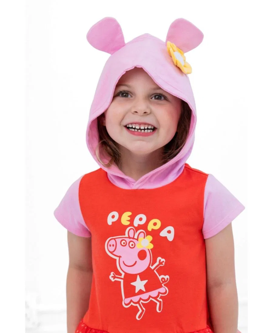 Худи с капюшоном и пеплумом Peppa Pig, с 3D ушками и цветком Peppa Pig Peppa Pig Red Pink — фото 3
